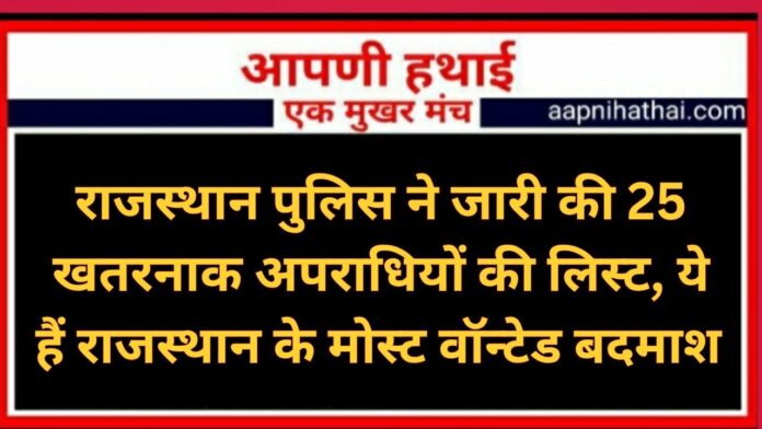 Rajasthan Most Wanted Criminals List